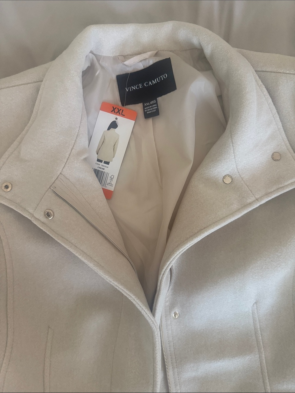 Vince Camuto Women's Light Cream Pea Coat with Stand Collar